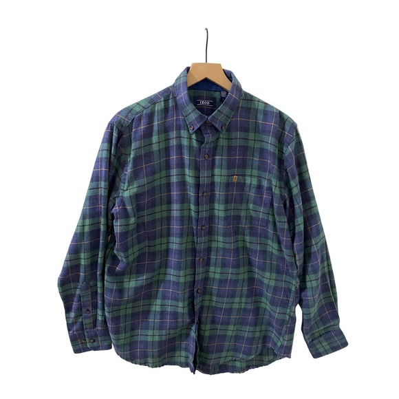 Izod Other - IZOD Mens Flannel Shirt L Blue Green Plaid Long Sleeve Button Down Cotton Blend